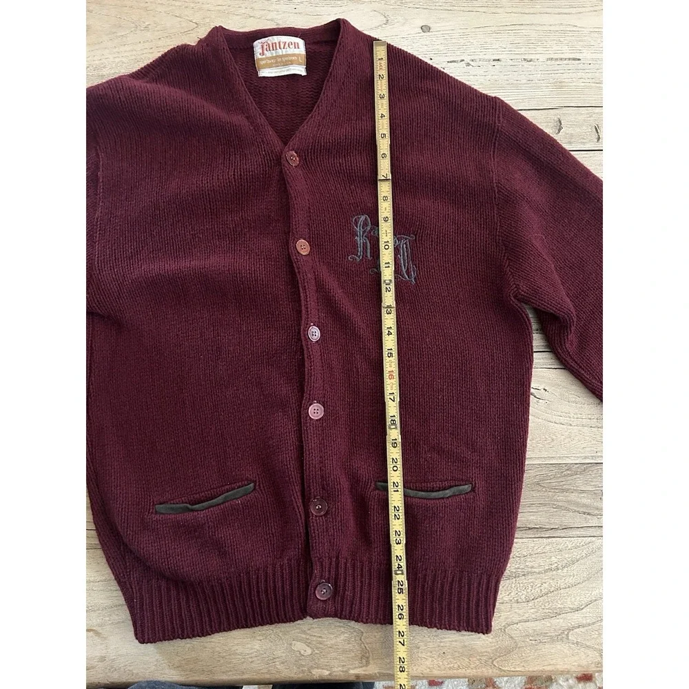 Vtg 60's Jantzen Burgundy‎ Cardigan, Kurt Cobain Grunge 100% 4-ply Shetland Wool